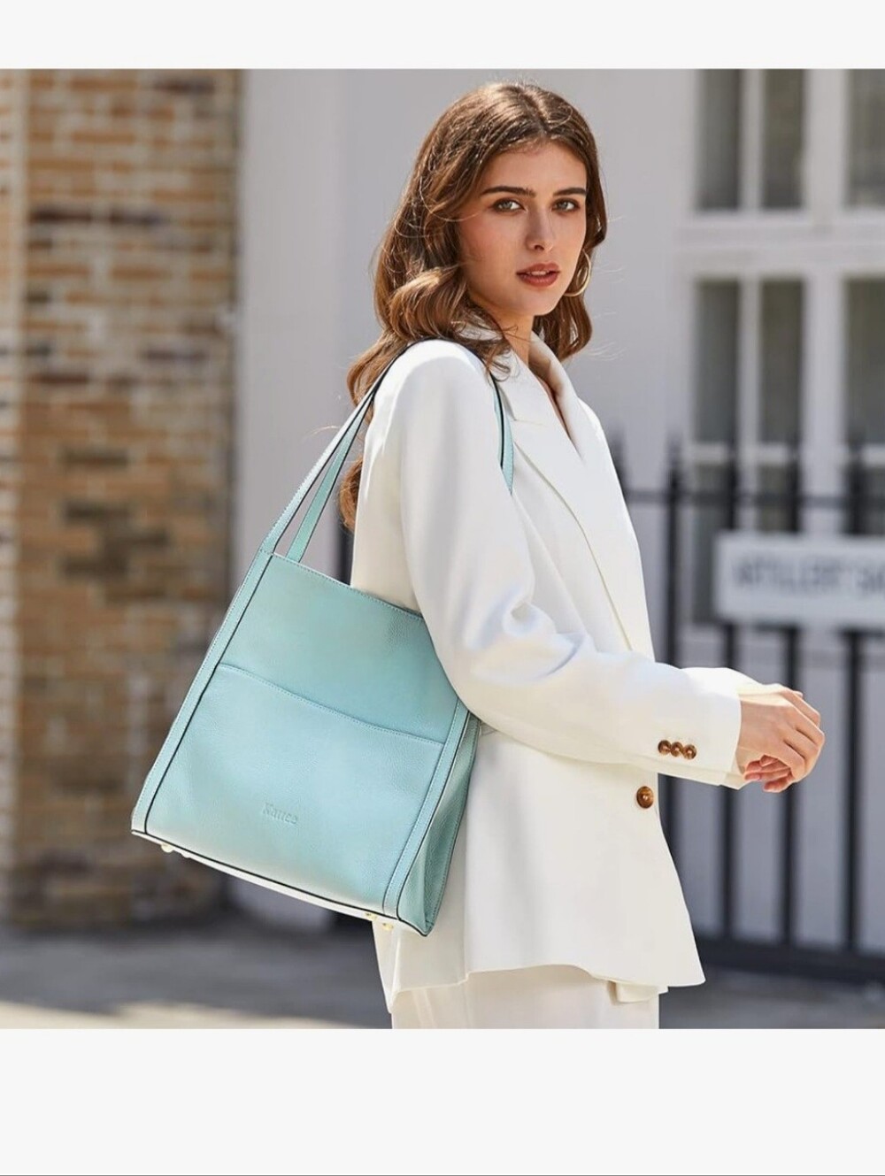 Kattee Sky Blue Shoulder Bag crafted from 100% top-grain pebbled cowhide leather